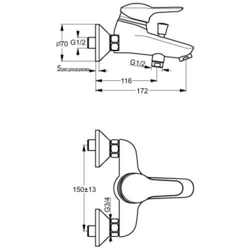 Смеситель для ванны Vidima Сева Лайт однорычажный с коротким носиком без комплекта B8952AA