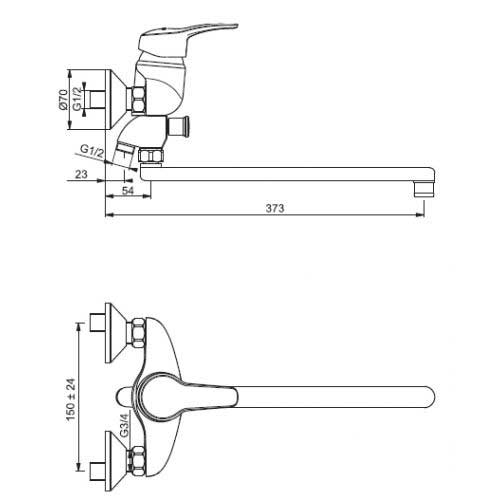 Смеситель для ванны Vidima Сева Лайт однорычажный с коротким носиком с комплектом B8954AA