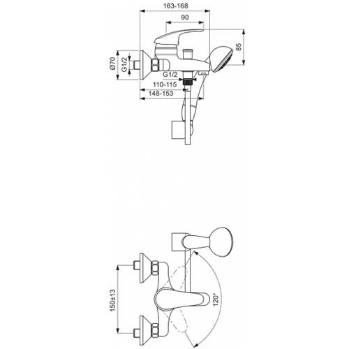 Смеситель для ванны Vidima Тарнер однорычажный с душевым набором BA039AA BA039AA