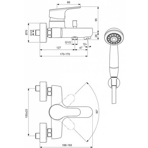 Смеситель для ванны Vidima Флоу однорычажный с душевым набором BA223AA BA223AA
