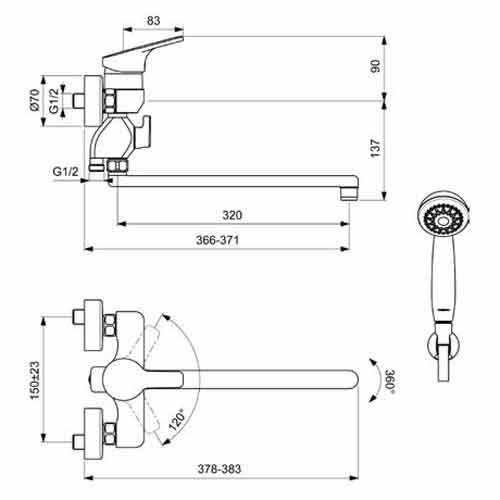Смеситель для ванны Vidima Форм однорычажный с душевым набором BA353AA BA353AA
