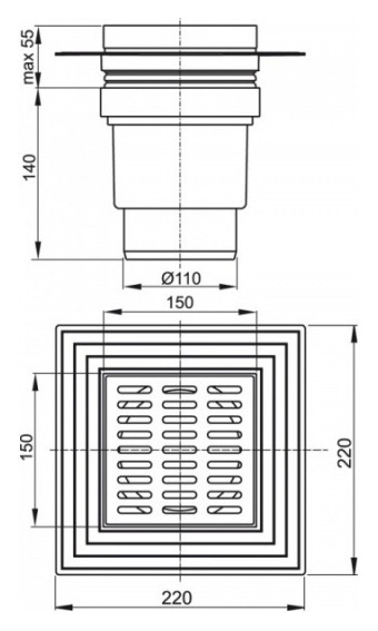 Трап для душа Alca Plast APV 13 150х150/110 прямой APV13