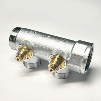 Коллектор Uni- Fitt с вентилями 3/4"-3/4" НР 2 выхода никелированный 414C3220
