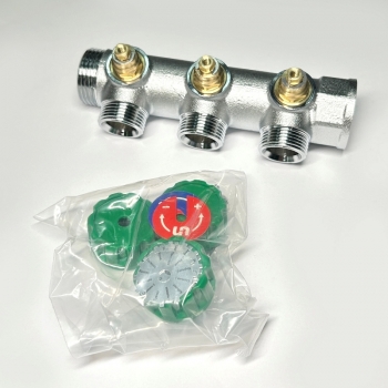 Коллектор Uni- Fitt с вентилями 3/4"-3/4" НР 3 выхода никелированный 414C3230