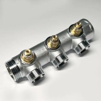 Коллектор Uni- Fitt с вентилями 3/4"-3/4" НР 3 выхода никелированный 414C3230