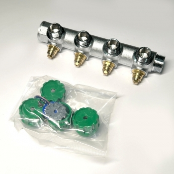 Коллектор Uni- Fitt с вентилями 3/4"-3/4" НР 4 выхода никелированный 414C3240