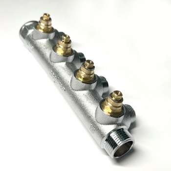 Коллектор Uni- Fitt с вентилями 3/4"-3/4" НР 4 выхода никелированный 414C3240