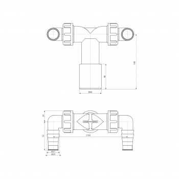 Колено с двумя штуцерами Alca Plast DN40/32/17–23 с обратными клапанами P155Z