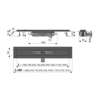 Душевой лоток Alca Plast APZ101BLACK 850 мм без решётки черный матовый APZ101BLACK-850