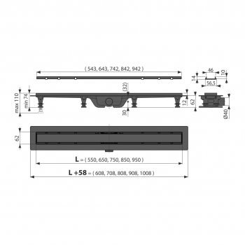 Душевой лоток Alca Plast APZ19BLACK-850 с двусторонней решеткой чёрный матовый APZ19BLACK-850