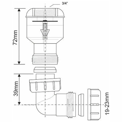 Канализационный обратный клапан McAlpine 3/4" вертикальный с отводом 90* D19-23 мм TUNVALVE