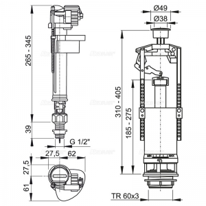 Сливной механизм Alca Plast SA2000S 1/2" со СТОП кнопкой SA2000S12CHROM