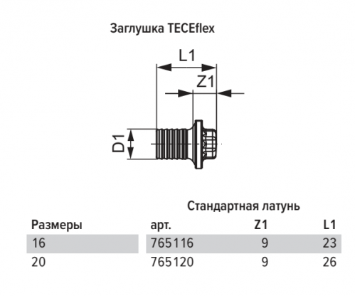TECEflex Заглушка 16 мм латунь 765116