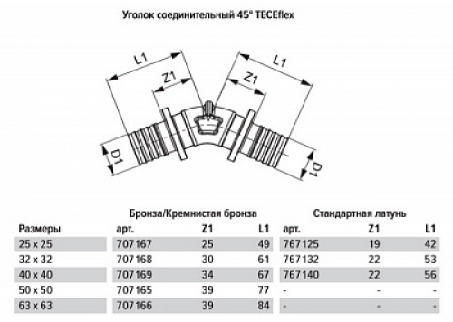 TECEflex Уголок 45° 50 x 50 мм бронза 707165