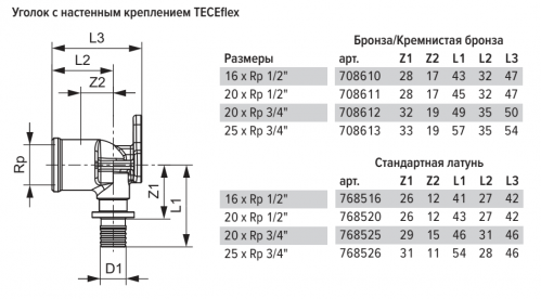 TECEflex Водорозетка 16 мм x Rp 1/2'' латунь 768516