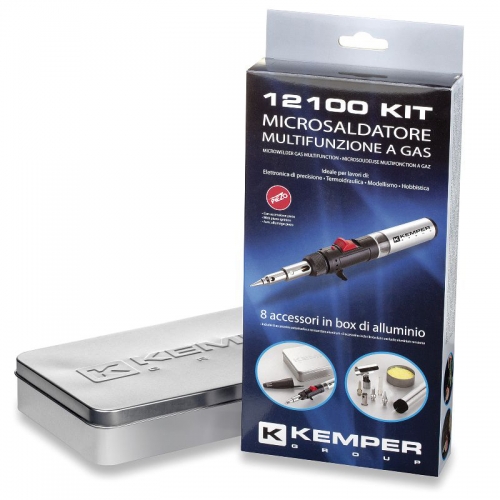 Паяльник газовый (горелка) KEMPER 12100KIT с пьезоподжигом для микропайки в кейсе 6 насадок 12100KIT