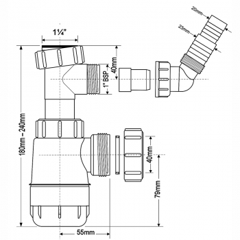 Сифон McAlpine 1"1/4 х 40 мм с носиком без выпуска MRW240NW-WM MRW240NWWM