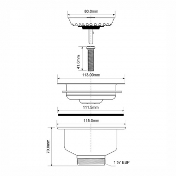 Выпуск для сифонов McAlpine 1"1/2 х 113 мм со съемной решеткой MRSKW7-PB MRSKW7PB