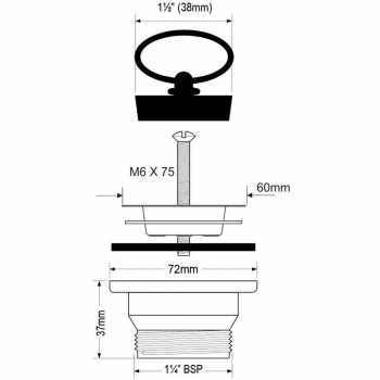 Выпуск для сифонов McAlpine 1"1/4 х 60мм с пробкой MRWW1 MRWW1