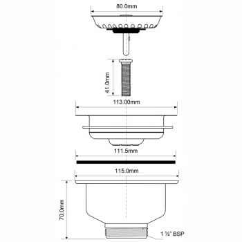 Выпуск для сифона McAlpine 40-113мм выход 1"1/2 НР цвет золото MRSKW7G MRSKW7G