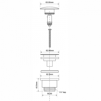 Выпуск McAlpine тип кнопка металлический  32-60мм h 45мм белый матовый BCWP60-MWH BCWP60MWH