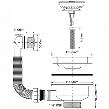 Слив-перелив McAlpine круглый слив 40-113мм нерж. решетка- кнопка и пробка OF2-113SCL OF2113SCL