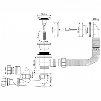 Полуавтомат McAlpine L500мм сливная решётка- пробка тип кнопка цвет хром MRB10-PB MRB10PB