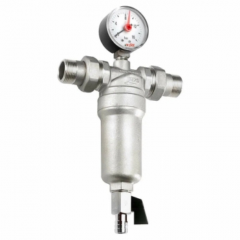 Фильтр промывной Uni-Fitt 1/2" х 3/4" ВН со сливным шаровым краном и манометром хром 214C2300
