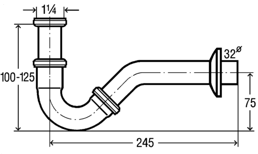 Сифон трубный хромированный для биде Viega 5535 без выпуска DN 32 103781