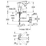 Смеситель для раковины GROHE Eurocube с донным клапаном и высоким изливом L SIZE хром 23135000