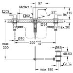 Смеситель для раковины GROHE Eurocube на 3 отверстия с донным клапаном S SIZE хром 20351000