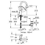 Смеситель для раковины GROHE Eurosmart с высоким изливом и донным клапаномe L SIZE хром 23537002