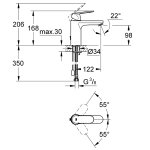 Смеситель для раковины GROHE Eurosmart Cosmopolitan с цепочкой M SIZE хром 23326000