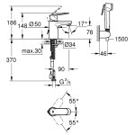 Смеситель для раковины GROHE Eurosmart Cosmopolitan с гигиеническим душем S SIZE хром 23125000
