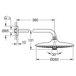 Душ верхний GROHE Euphoria d260 с кронштейном 380 мм 3 режима струи 26459000