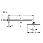 Душ верхний GROHE Rainshower Cosmopolitan d210 кронштейн 422 мм белая луна 26171LS0