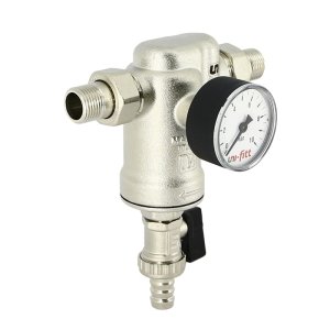 Фильтр промывной Uni-Fitt 1/2" х 3/4" ВН никелированный с аксиальным манометром 100 мкм