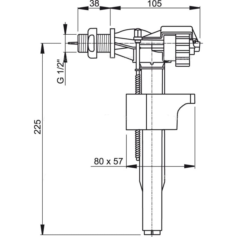 Клапан для бачка AlcaPlast A15 3/8" с боковым подводом A1538