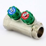 Коллектор распределительный Tiemme 1"x1/2" с регулировочными вентилями 2 выхода никель 1840007