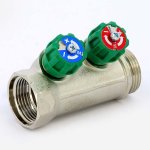 Коллектор распределительный Tiemme 1"x1/2" с регулировочными вентилями 2 выхода никель 1840007