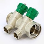 Коллектор распределительный Tiemme 1"x1/2" с регулировочными вентилями 2 выхода никель 1840007