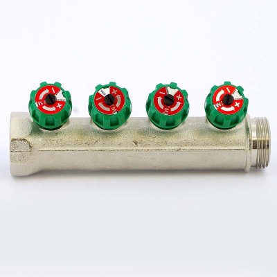 Коллектор распределительный Tiemme 1"x1/2" с регулировочными вентилями 4 выхода никель 1840004