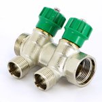 Коллектор распределительный Tiemme 3/4"x1/2" с регулировочными вентилями 2 выхода никель 1840003