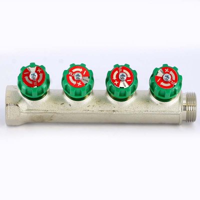 Коллектор распределительный Tiemme 3/4"x1/2" с регулировочными вентилями 4 выхода никель 1840001