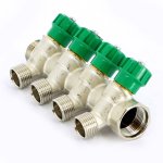 Коллектор распределительный Tiemme 3/4"x1/2" с регулировочными вентилями 4 выхода никель 1840001