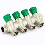 Коллектор распределительный Tiemme 3/4"x1/2" с регулировочными вентилями 4 выхода никель 1840001