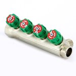 Коллектор распределительный Tiemme 3/4"x1/2" с регулировочными вентилями 4 выхода никель 1840001