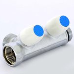 Коллектор распределительный Tiemme 3/4"x3/4" с регулировочными вентилями 2 выхода хром 1860026