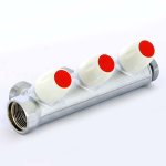 Коллектор распределительный Tiemme 3/4"x3/4" с регулировочными вентилями 3 выхода хром 1860011