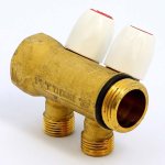 Коллектор Teimme латунный 1"x1/2" ВН 36мм с вентилями 2 выхода 1860040